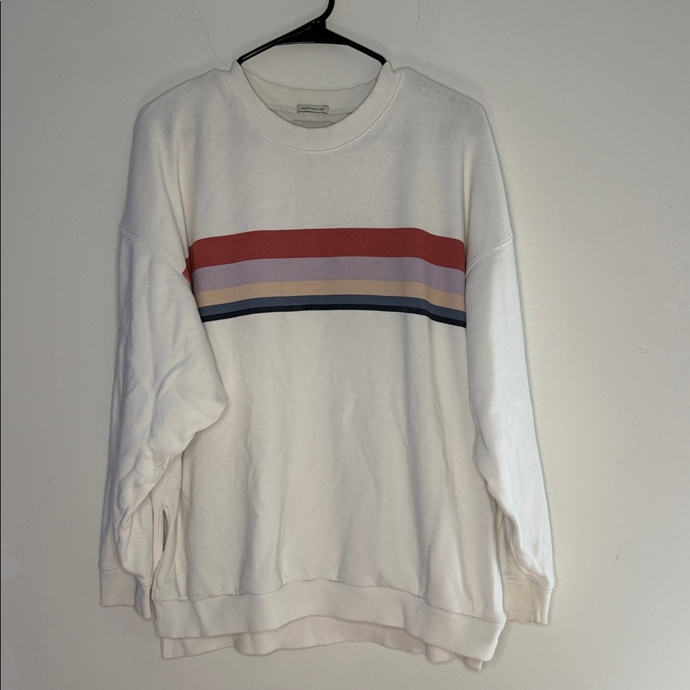 American Eagle Outfitters White Sweatshirt with Red and Blue Stripes